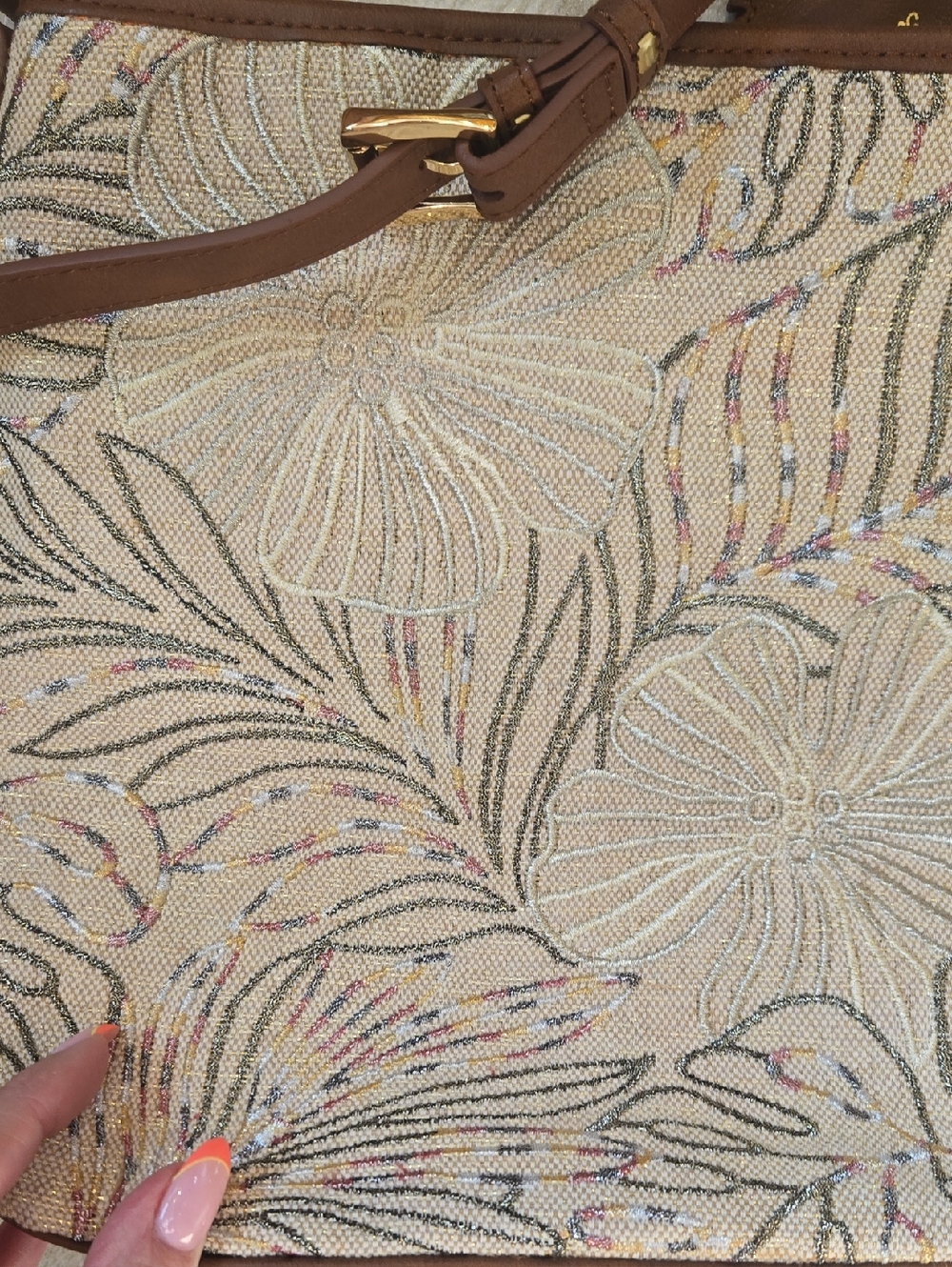 Tommy Bahama Floral Jute Metallic Accent Crossbody Bag - Picture 9 of 16
